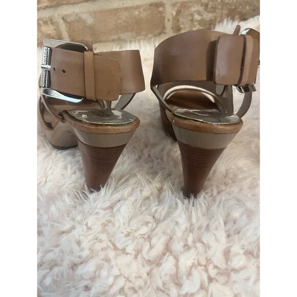 MICHAEL Michael Kors Carla Leather Platform Sandal in a taupe or nude color. - Picture 4 of 5